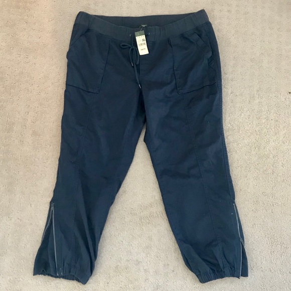 NWT Eddie Bauer Navy Blue Crop Pants XL Cotton - Picture 1 of 4